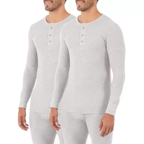 imageFruit of the Loom Mens Classic Midweight Waffle Thermal Henley TopLight Grey HeatherLight Grey Heather 2pack