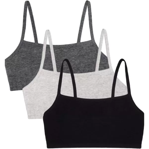 imageFruit of the Loom Womens Spaghetti Strap Cotton Pull Over 3 Pack Sports BraBlackHeather GreyCharcoal