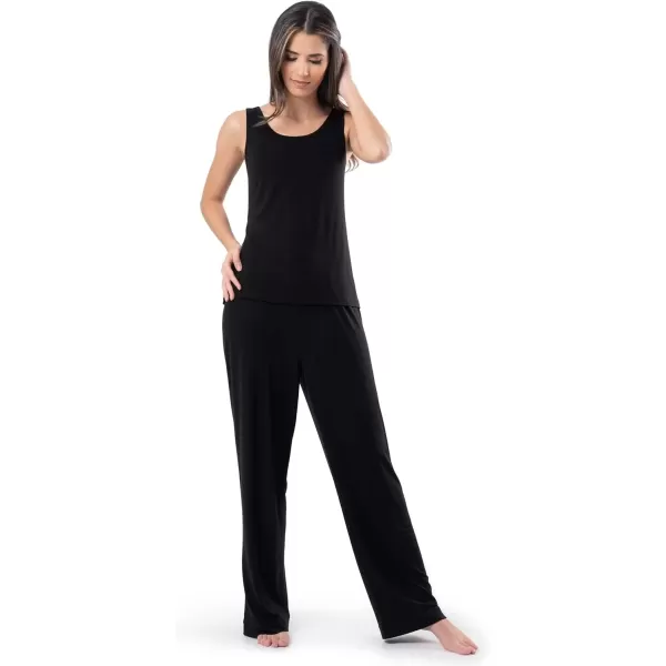 imageFruit of the Loom womens Breathable Tank Top Pant and Cardigan Sleep SetBlack