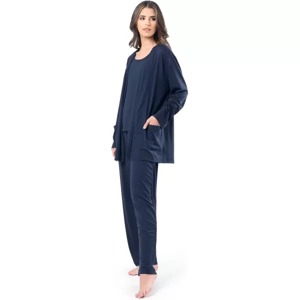 imageFruit of the Loom womens Breathable Tank Top Pant and Cardigan Sleep SetMidnight Blue