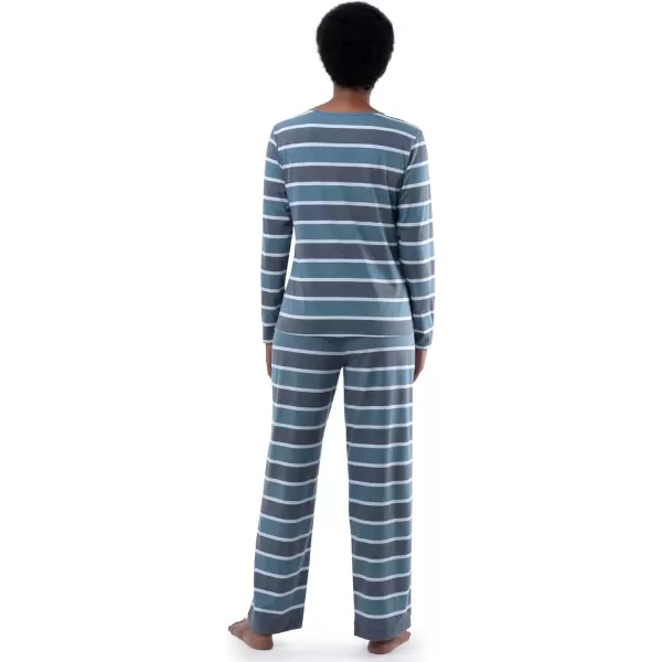 imageFruit of the Loom womens Long Sleeve Tee and Pant 2 Piece Sleep SetBlue Stripe