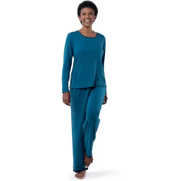 imageFruit of the Loom womens Long Sleeve Tee and Pant 2 Piece Sleep SetDark Sea