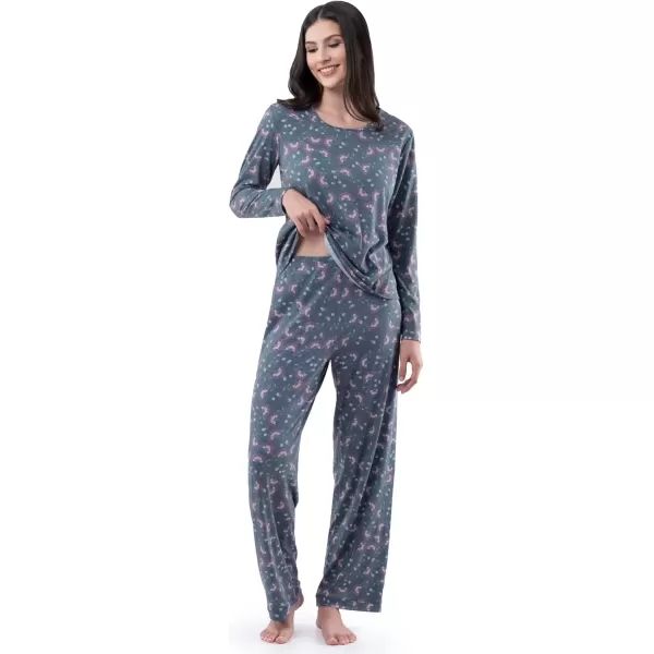 imageFruit of the Loom womens Long Sleeve Tee and Pant 2 Piece Sleep SetFloral Print