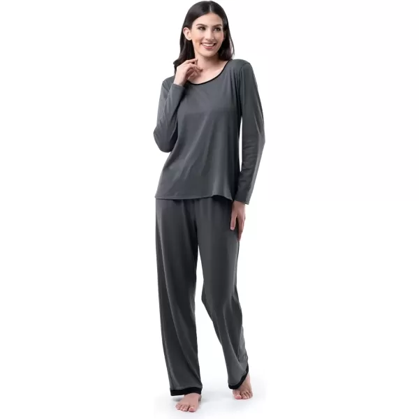 imageFruit of the Loom womens Long Sleeve Tee and Pant 2 Piece Sleep SetGrey