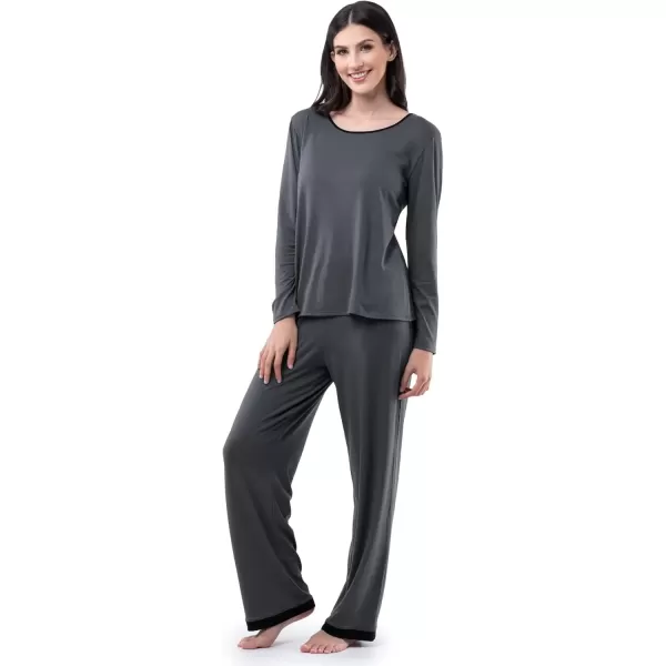 imageFruit of the Loom womens Long Sleeve Tee and Pant 2 Piece Sleep SetGrey