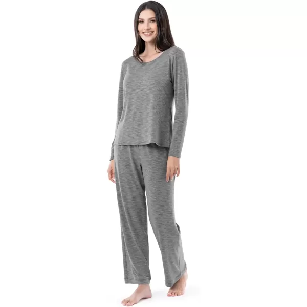 imageFruit of the Loom womens Long Sleeve Tee and Pant 2 Piece Sleep SetHeather Grey