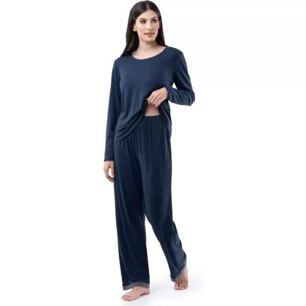 imageFruit of the Loom womens Long Sleeve Tee and Pant 2 Piece Sleep SetMidnight Blue