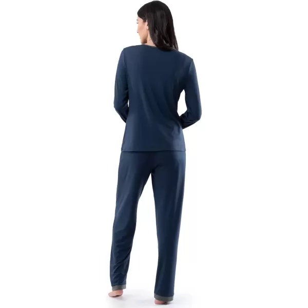 imageFruit of the Loom womens Long Sleeve Tee and Pant 2 Piece Sleep SetMidnight Blue