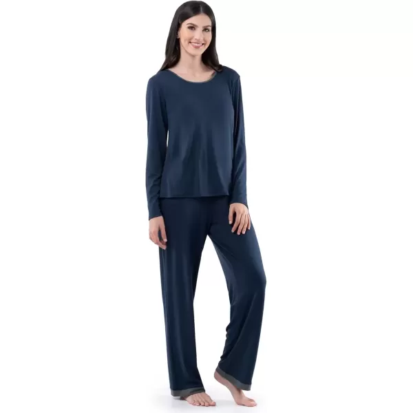 imageFruit of the Loom womens Long Sleeve Tee and Pant 2 Piece Sleep SetMidnight Blue