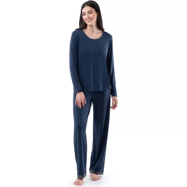 imageFruit of the Loom womens Long Sleeve Tee and Pant 2 Piece Sleep SetMidnight Blue