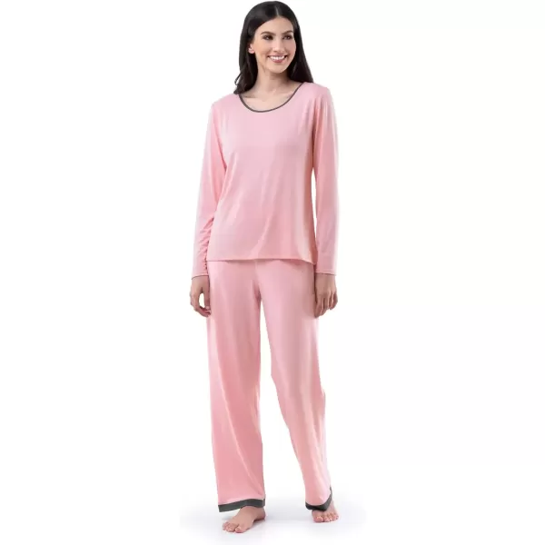 imageFruit of the Loom womens Long Sleeve Tee and Pant 2 Piece Sleep SetSoft Pink