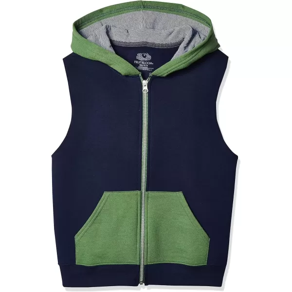 imageFruit of the Loom Boys Fleece Full Zip Sleeveless Vest Ghost NavyGametime GreenCharcoal Heather Small