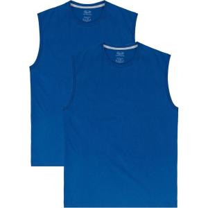 imageFruit of the Loom Mens EverSoft Cotton Sleeveless Moisture Wicking TShirts with Odor ControlMuscle  2 Pack  Blue