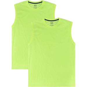 imageFruit of the Loom Mens EverSoft Cotton Sleeveless Moisture Wicking TShirts with Odor ControlMuscle  2 Pack  Safety Green