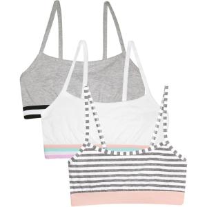 imageFruit of the Loom Girls Cotton Spaghetti Strap Sport BraGrey StripeGreyWhite