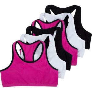 imageFruit of the Loom Girls Cotton Builtup Stretch Sports BraPassion Fruit With BlackWhiteBlack 6pack