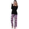 imageFruit of the Loom Womens Waffle Vneck Top and Flannel Pant Sleep SetBlackBerry Plaid