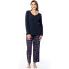 imageFruit of the Loom Womens Waffle Vneck Top and Flannel Pant Sleep SetNavyHoliday Plaid