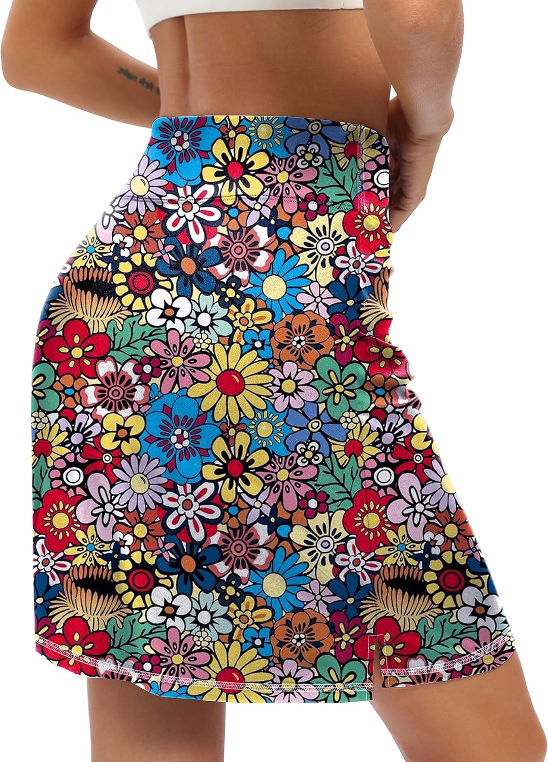 LouKeith 19quot Knee Length Skorts Skirts for Women Tennis Skirts Athletic Golf Skorts Casual Workout Skirt with Shorts PocketsPattern 1colorful Flowers