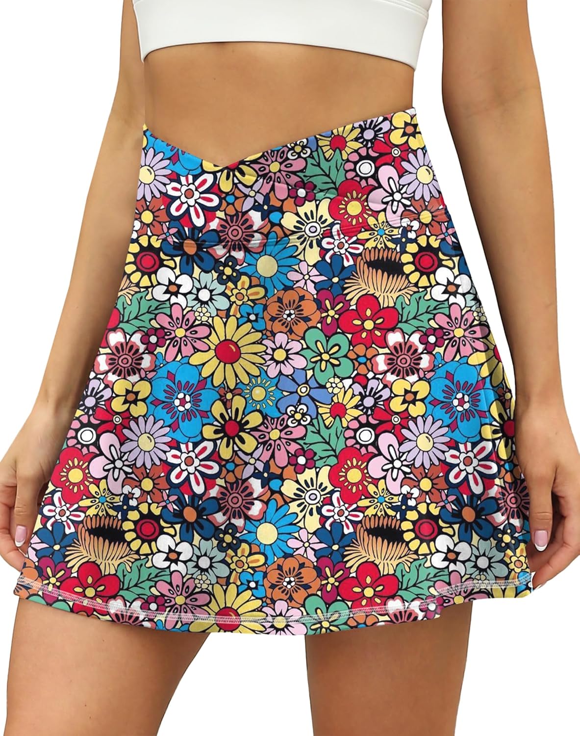 LouKeith Tennis Skirts for Women Pleated Crossover High Waisted Athletic Workout Golf Skorts Skirts with Shorts PocketPattern4colorful Flowers