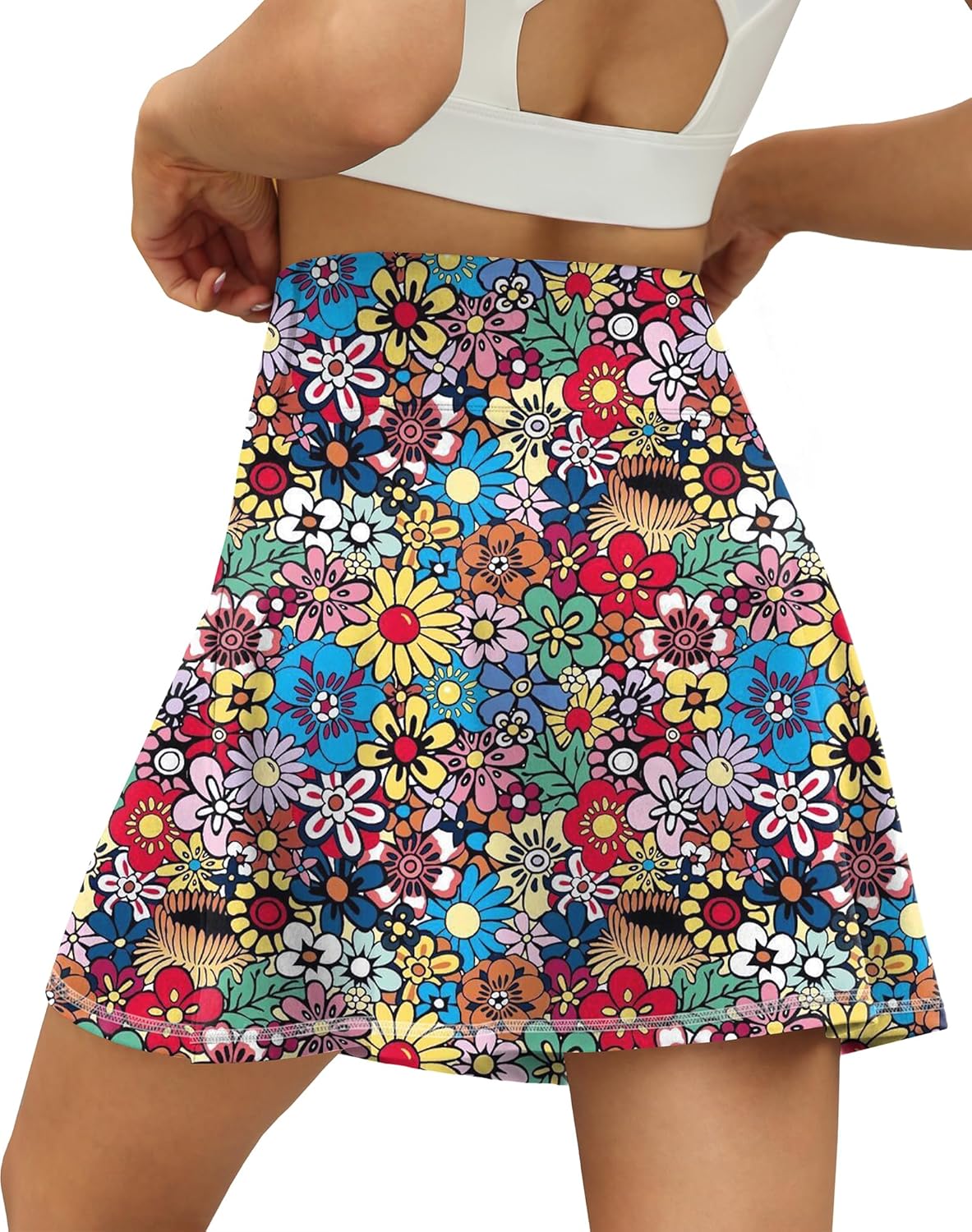 LouKeith Tennis Skirts for Women Pleated Crossover High Waisted Athletic Workout Golf Skorts Skirts with Shorts PocketPattern4colorful Flowers