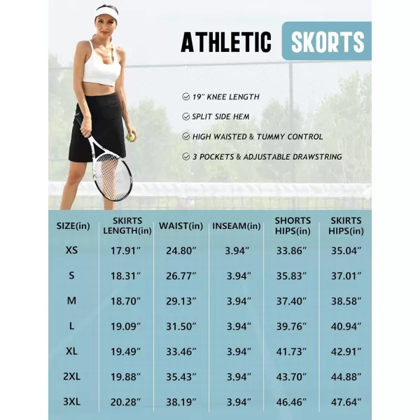 LouKeith 19quot Knee Length Skorts Skirts for Women Tennis Skirts Athletic Golf Skorts Casual Workout Skirt with Shorts PocketsBlack