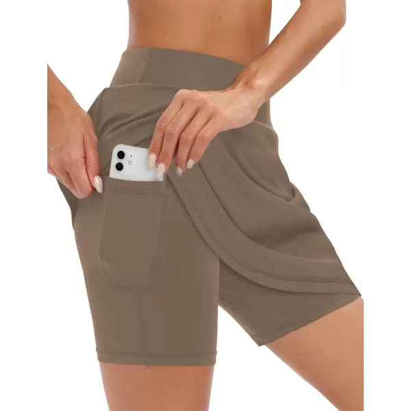 LouKeith 19quot Knee Length Skorts Skirts for Women Tennis Skirts Athletic Golf Skorts Casual Workout Skirt with Shorts PocketsBrown