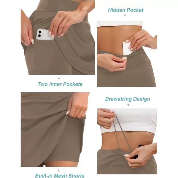 LouKeith 19quot Knee Length Skorts Skirts for Women Tennis Skirts Athletic Golf Skorts Casual Workout Skirt with Shorts PocketsBrown