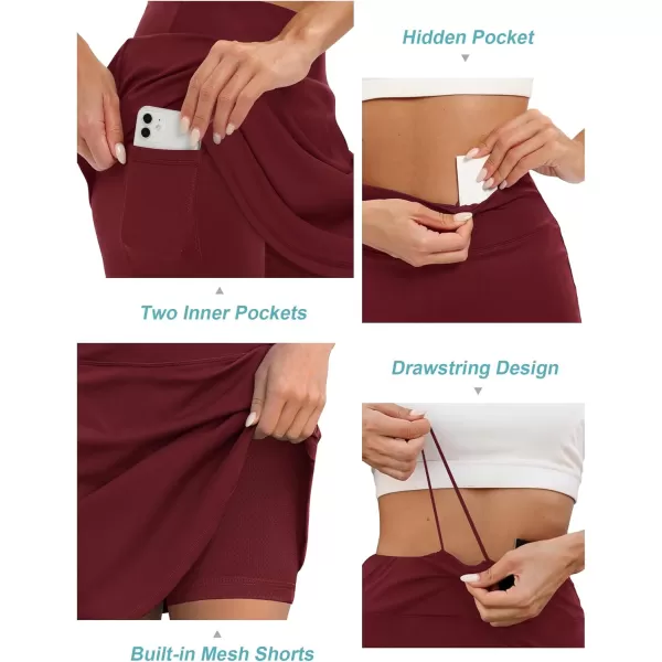 LouKeith 19quot Knee Length Skorts Skirts for Women Tennis Skirts Athletic Golf Skorts Casual Workout Skirt with Shorts PocketsBurgundy