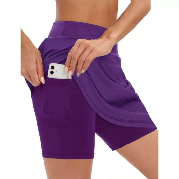 LouKeith 19quot Knee Length Skorts Skirts for Women Tennis Skirts Athletic Golf Skorts Casual Workout Skirt with Shorts PocketsDeep Purple