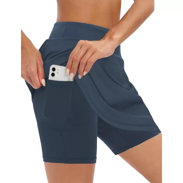LouKeith 19quot Knee Length Skorts Skirts for Women Tennis Skirts Athletic Golf Skorts Casual Workout Skirt with Shorts PocketsNavy