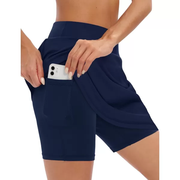 LouKeith 19quot Knee Length Skorts Skirts for Women Tennis Skirts Athletic Golf Skorts Casual Workout Skirt with Shorts PocketsNavy Blue