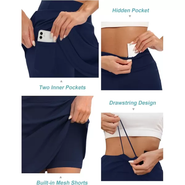 LouKeith 19quot Knee Length Skorts Skirts for Women Tennis Skirts Athletic Golf Skorts Casual Workout Skirt with Shorts PocketsNavy Blue