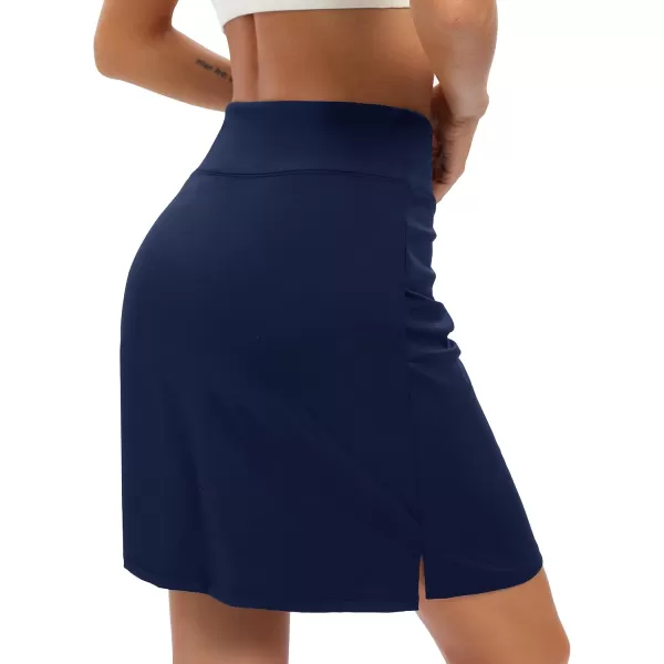 LouKeith 19quot Knee Length Skorts Skirts for Women Tennis Skirts Athletic Golf Skorts Casual Workout Skirt with Shorts PocketsNavy Blue