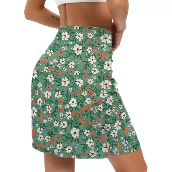 LouKeith 19quot Knee Length Skorts Skirts for Women Tennis Skirts Athletic Golf Skorts Casual Workout Skirt with Shorts PocketsPattern 11green Floral