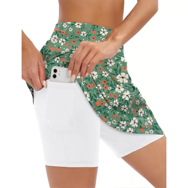 LouKeith 19quot Knee Length Skorts Skirts for Women Tennis Skirts Athletic Golf Skorts Casual Workout Skirt with Shorts PocketsPattern 11green Floral