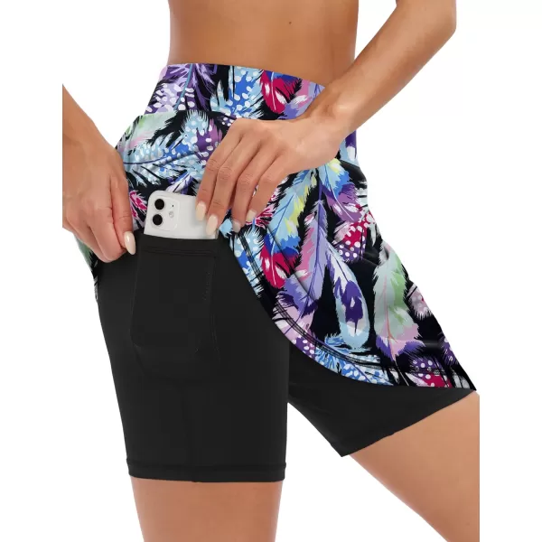 LouKeith 19quot Knee Length Skorts Skirts for Women Tennis Skirts Athletic Golf Skorts Casual Workout Skirt with Shorts PocketsPattern 12feather