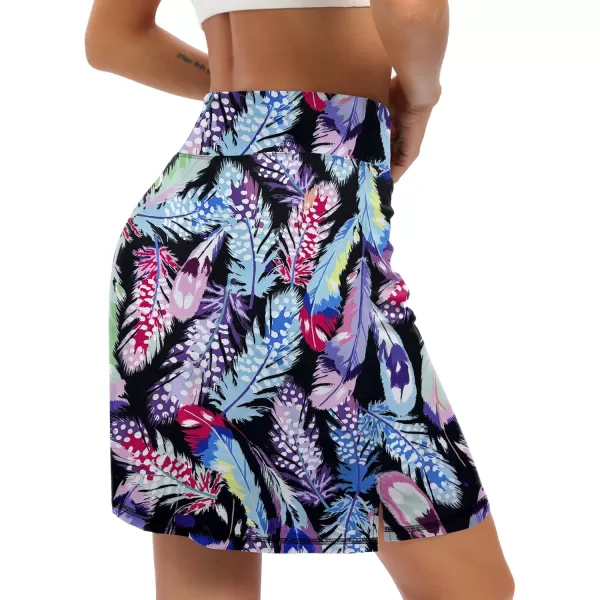 LouKeith 19quot Knee Length Skorts Skirts for Women Tennis Skirts Athletic Golf Skorts Casual Workout Skirt with Shorts PocketsPattern 12feather