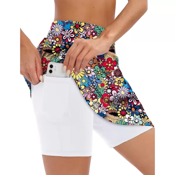 LouKeith 19quot Knee Length Skorts Skirts for Women Tennis Skirts Athletic Golf Skorts Casual Workout Skirt with Shorts PocketsPattern 1colorful Flowers