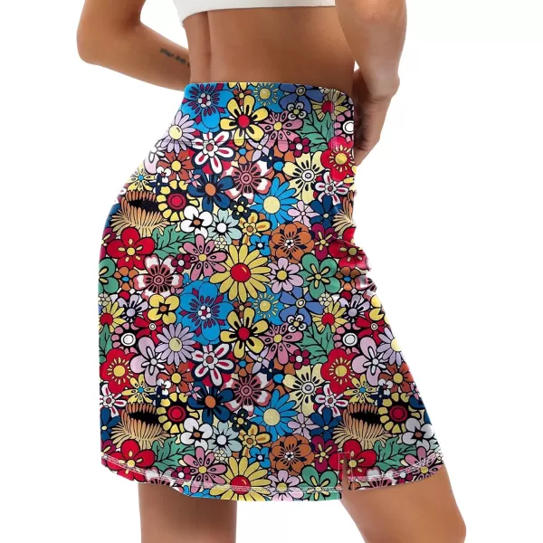 LouKeith 19quot Knee Length Skorts Skirts for Women Tennis Skirts Athletic Golf Skorts Casual Workout Skirt with Shorts PocketsPattern 1colorful Flowers