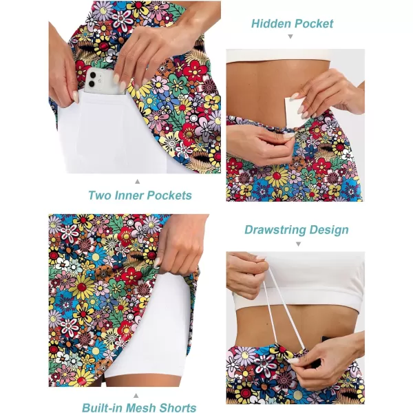 LouKeith 19quot Knee Length Skorts Skirts for Women Tennis Skirts Athletic Golf Skorts Casual Workout Skirt with Shorts PocketsPattern 1colorful Flowers