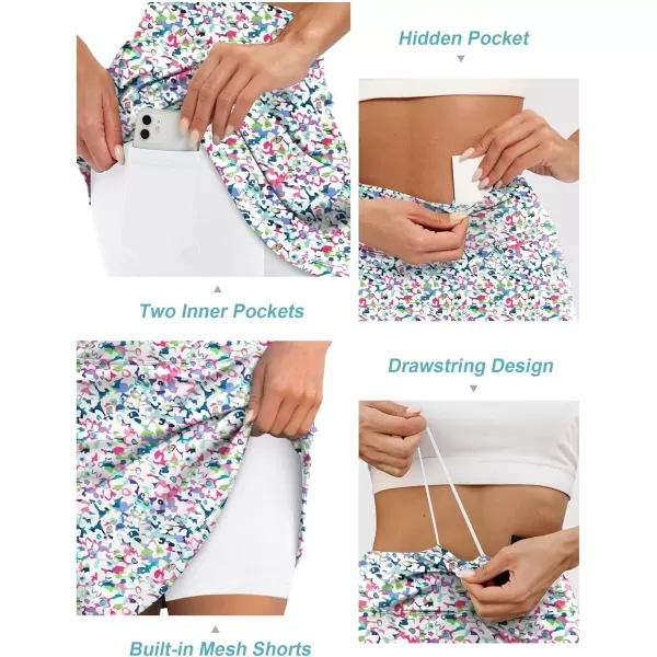 LouKeith 19quot Knee Length Skorts Skirts for Women Tennis Skirts Athletic Golf Skorts Casual Workout Skirt with Shorts PocketsPattern 2boho Flowers