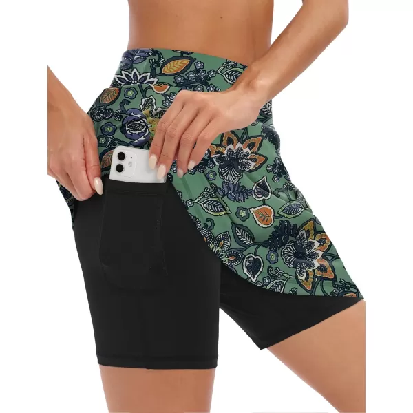 LouKeith 19quot Knee Length Skorts Skirts for Women Tennis Skirts Athletic Golf Skorts Casual Workout Skirt with Shorts PocketsPattern 8art Flowers