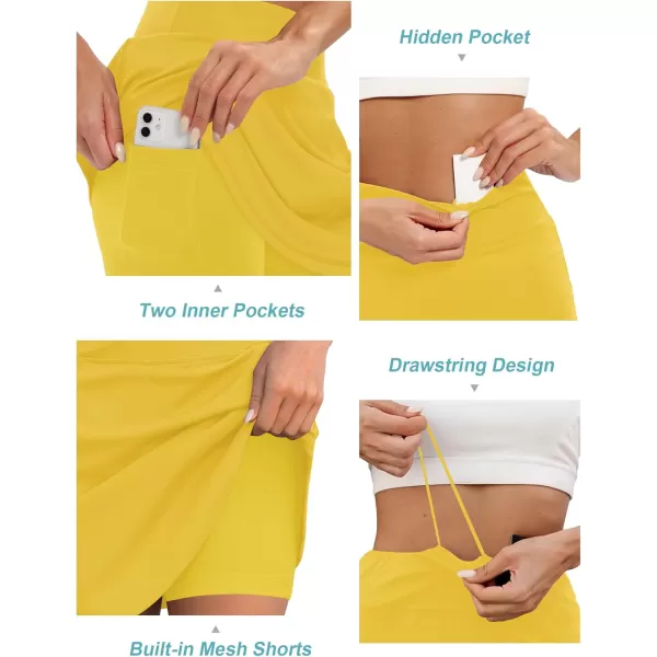 LouKeith 19quot Knee Length Skorts Skirts for Women Tennis Skirts Athletic Golf Skorts Casual Workout Skirt with Shorts PocketsYellow