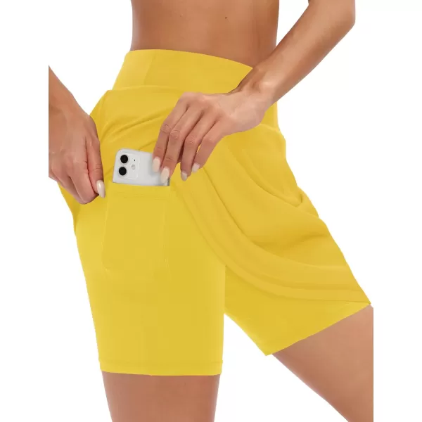 LouKeith 19quot Knee Length Skorts Skirts for Women Tennis Skirts Athletic Golf Skorts Casual Workout Skirt with Shorts PocketsYellow