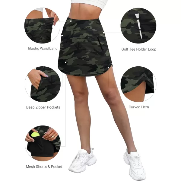 LouKeith Golf Skirts for Women Tennis Skirt with Zipper Pockets High Waisted Running Casual Athletic Skorts Builtin ShortsCamo