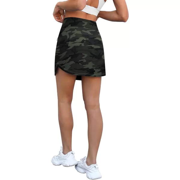 LouKeith Golf Skirts for Women Tennis Skirt with Zipper Pockets High Waisted Running Casual Athletic Skorts Builtin ShortsCamo