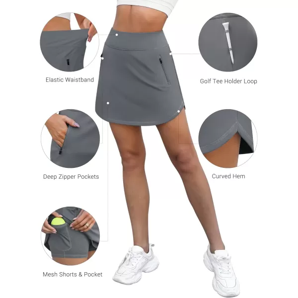 LouKeith Golf Skirts for Women Tennis Skirt with Zipper Pockets High Waisted Running Casual Athletic Skorts Builtin ShortsGray