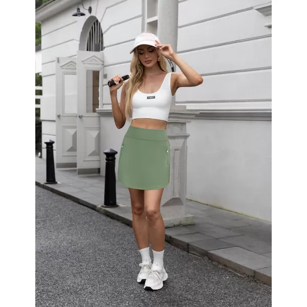 LouKeith Golf Skirts for Women Tennis Skirt with Zipper Pockets High Waisted Running Casual Athletic Skorts Builtin ShortsGreen