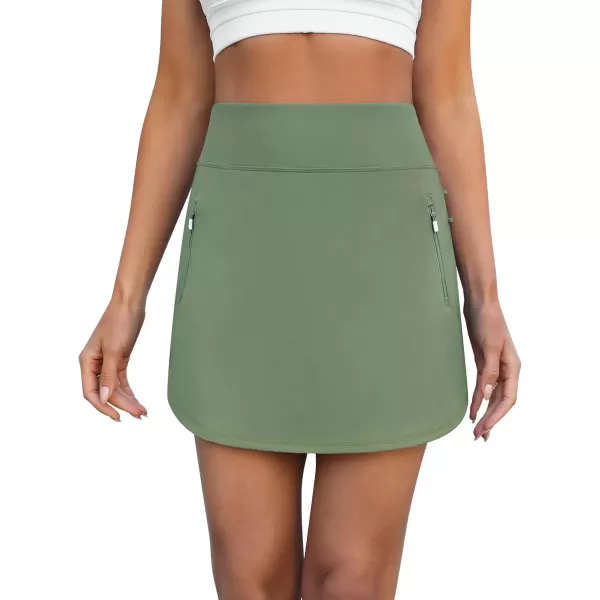 LouKeith Golf Skirts for Women Tennis Skirt with Zipper Pockets High Waisted Running Casual Athletic Skorts Builtin ShortsGreen